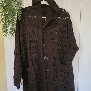 American Eagle Outfitters Dark Brown Open-Knit Cardigan